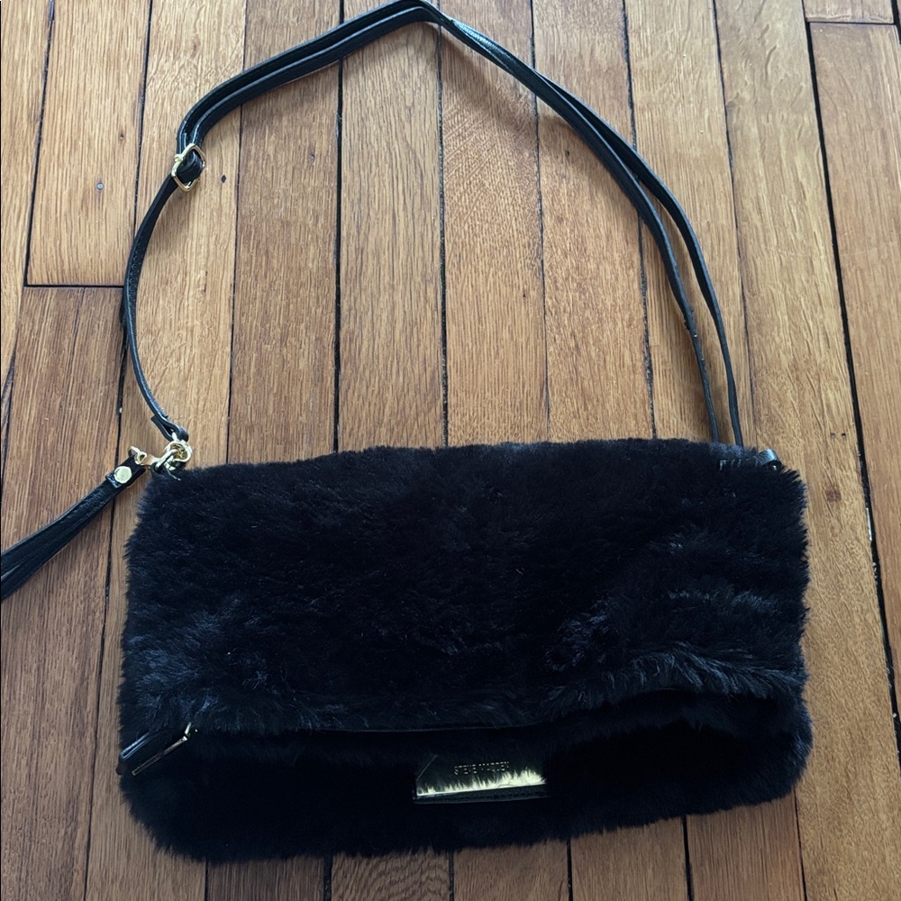 Steve Madden Faux Fur Crossbody Bag - Black
